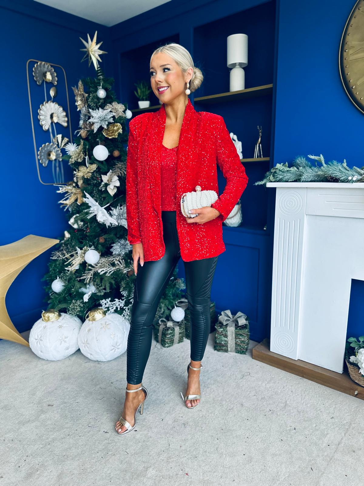 Samantha Full Sequin Blazer Red