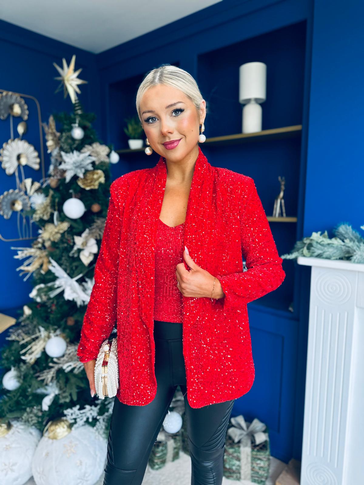 Samantha Full Sequin Blazer Red