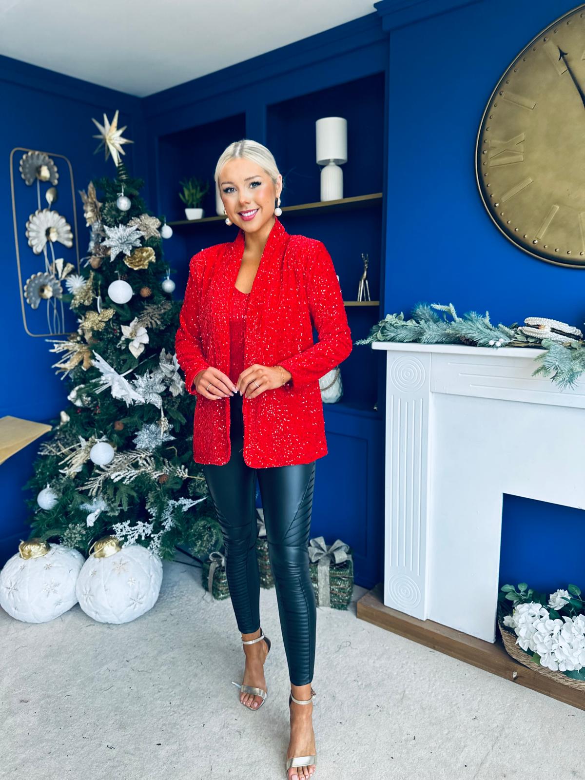 Samantha Full Sequin Blazer Red