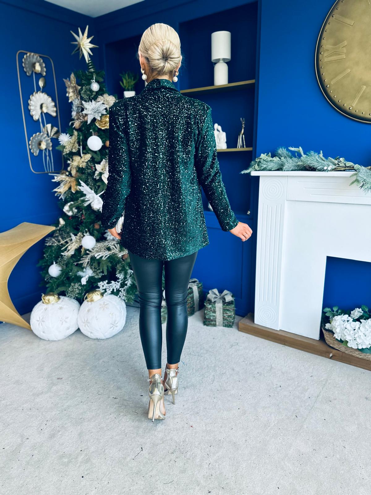 Samantha Full Sequin Blazer Forest