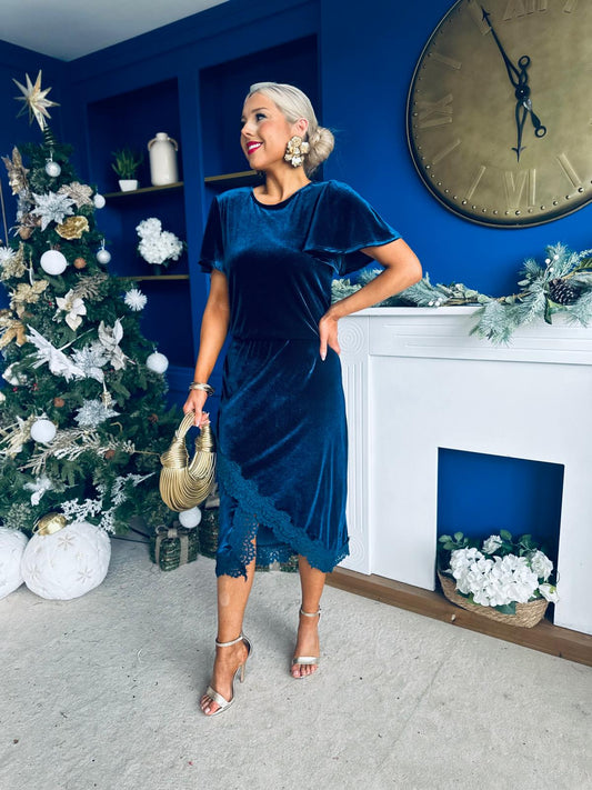 Evie Velvet Top & Skirt Set Navy