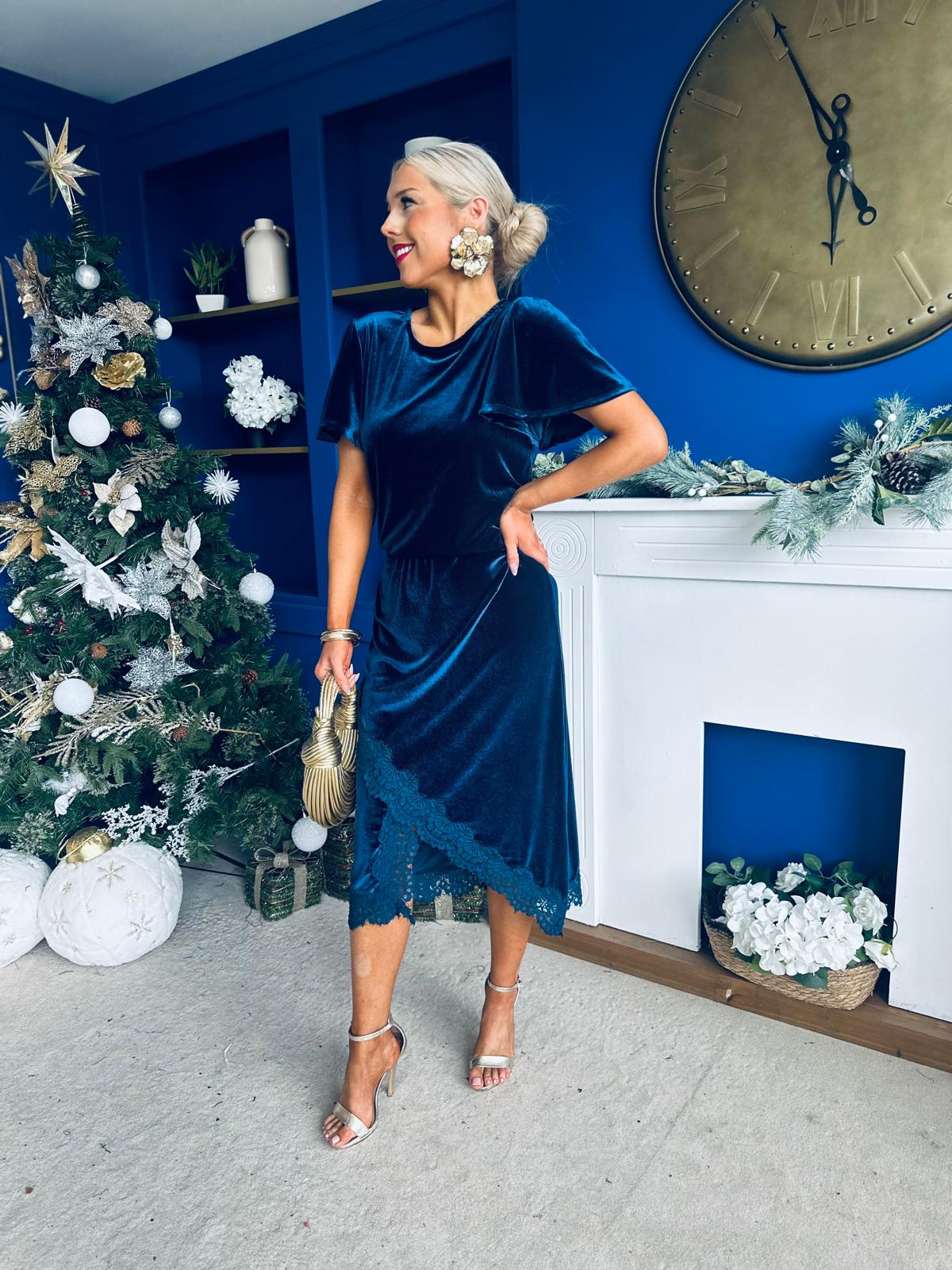 Evie Velvet Top & Skirt Set Navy