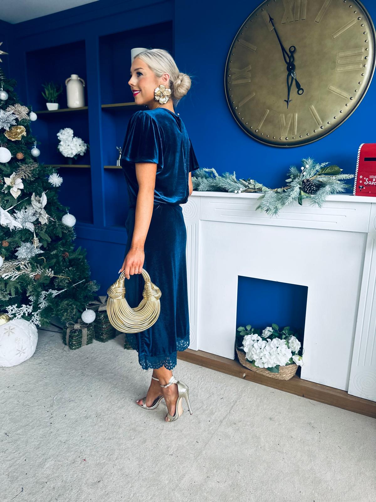 Evie Velvet Top & Skirt Set Navy