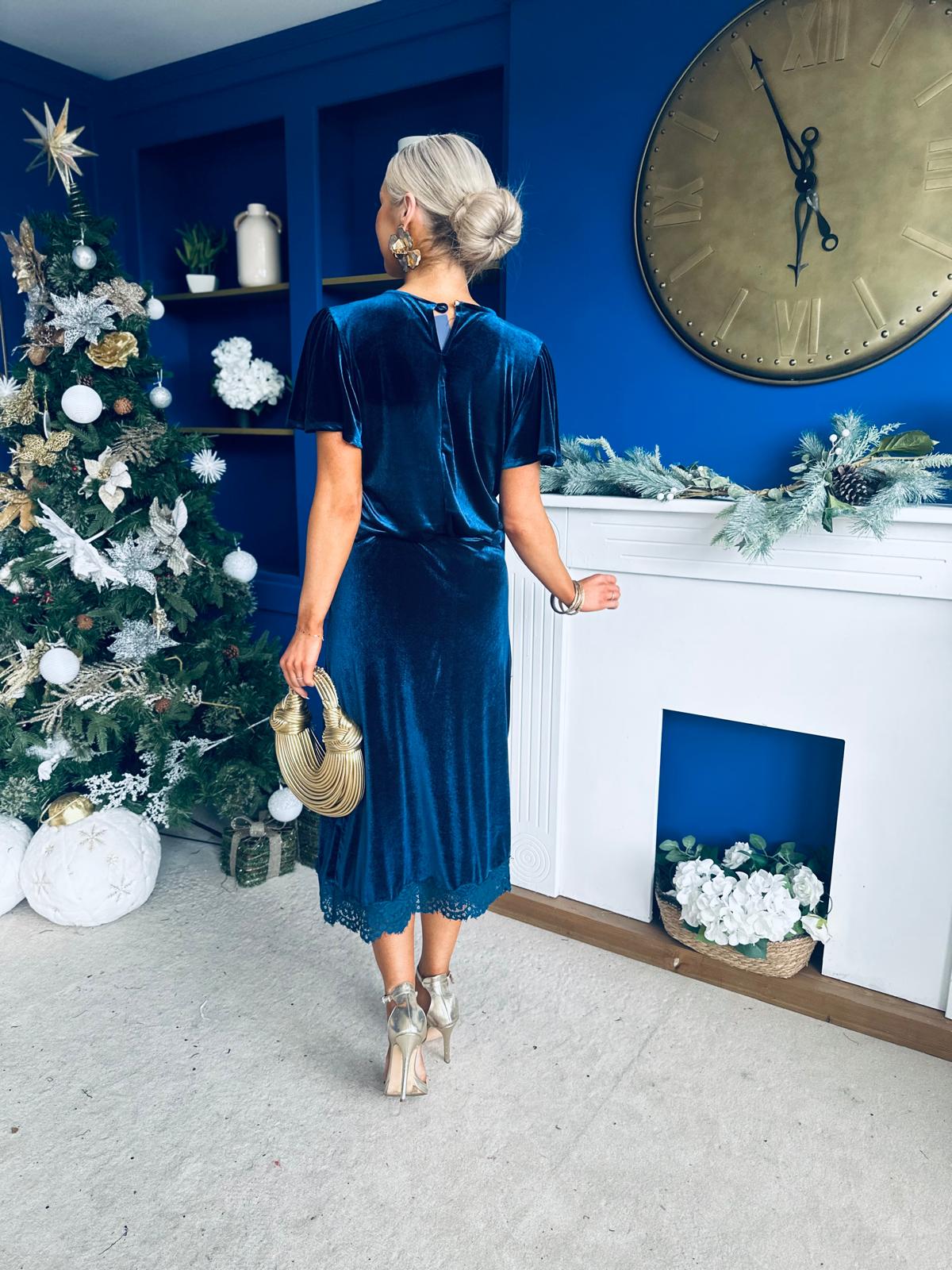 Evie Velvet Top & Skirt Set Navy