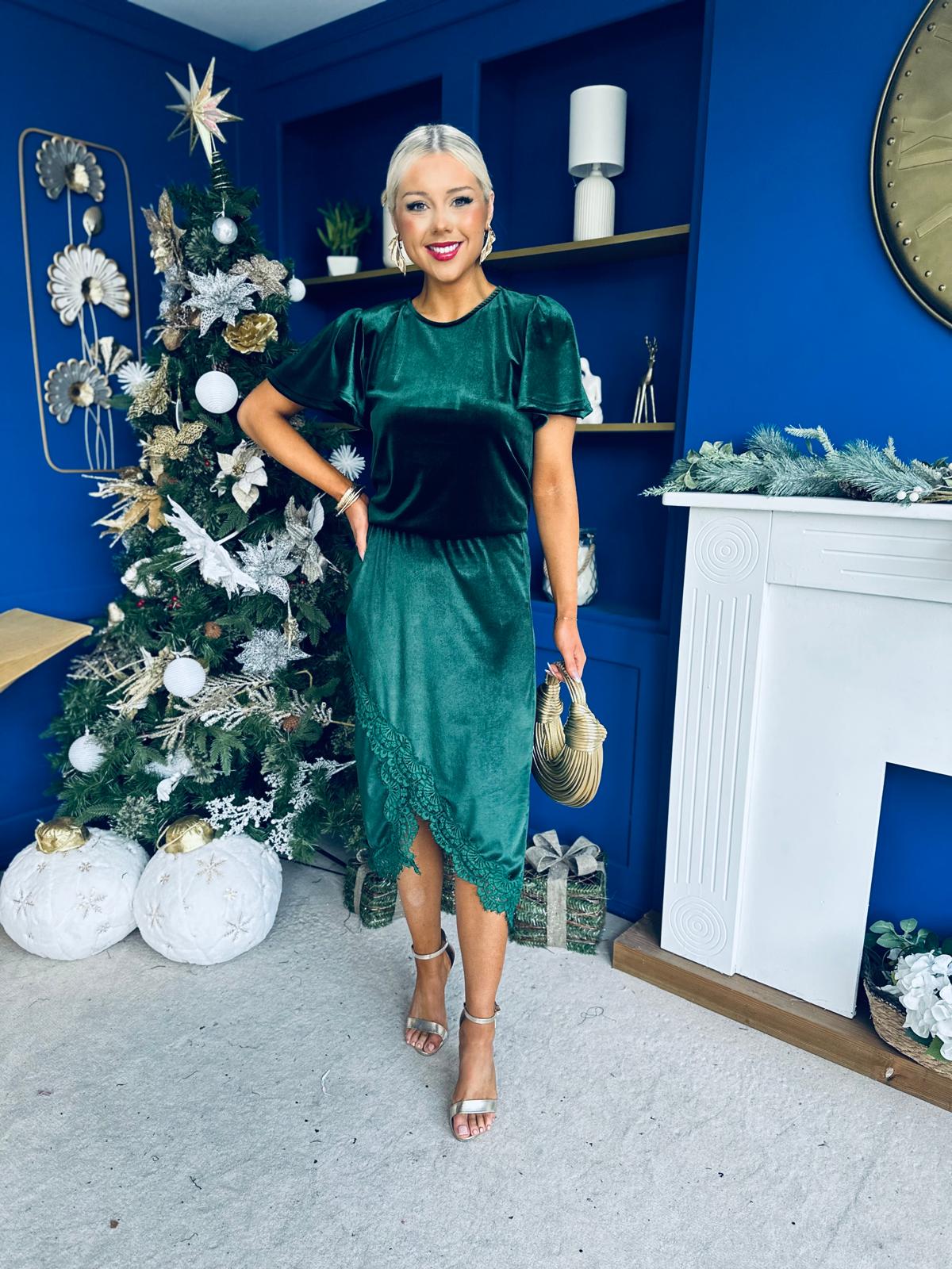 Evie Velvet Top & Skirt Set Forest