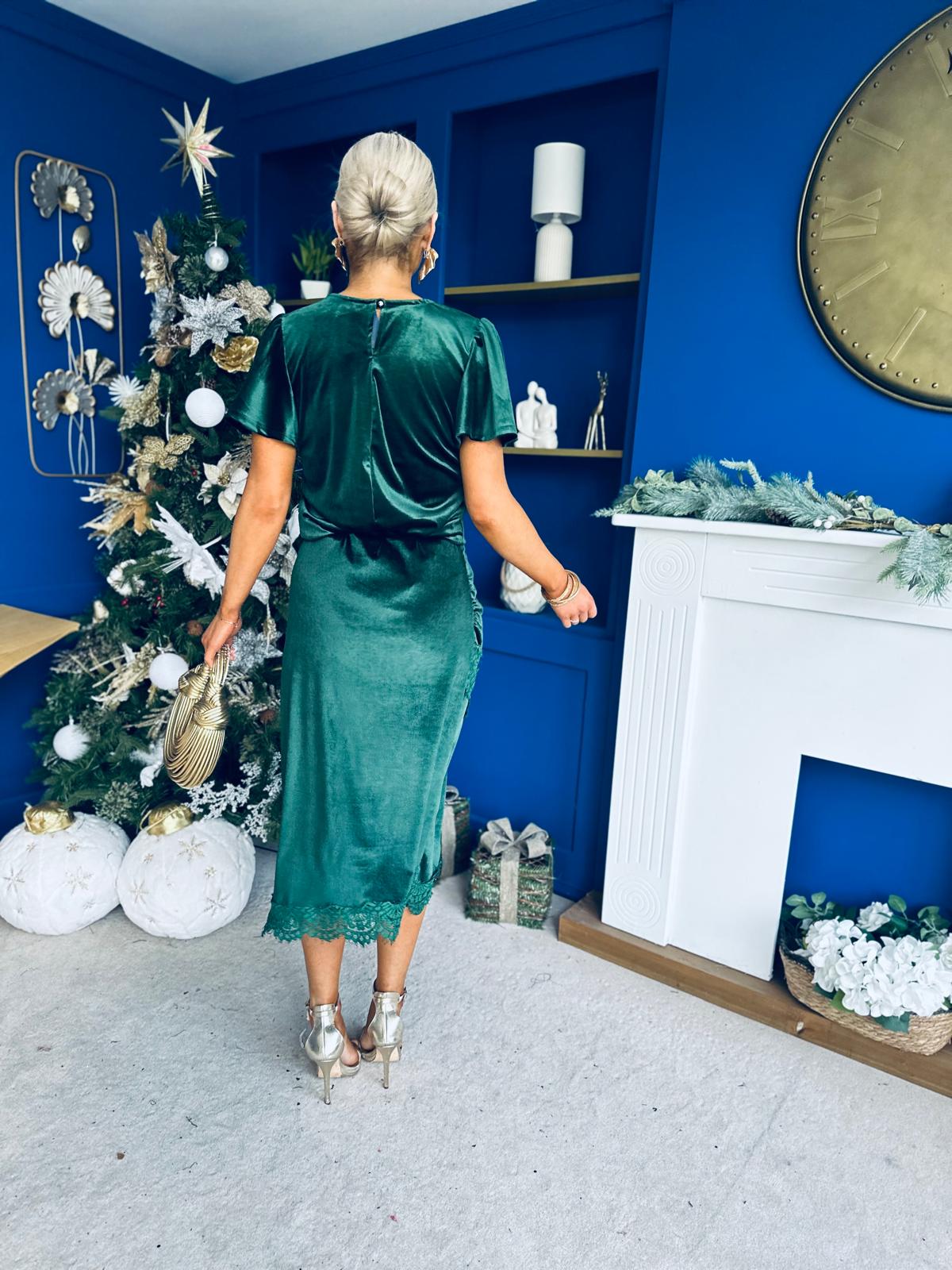 Evie Velvet Top & Skirt Set Forest