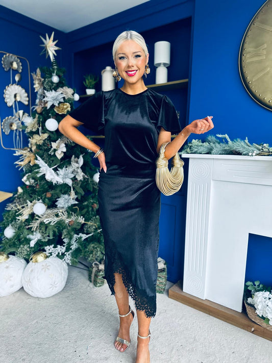 Evie Velvet Top & Skirt Set Black