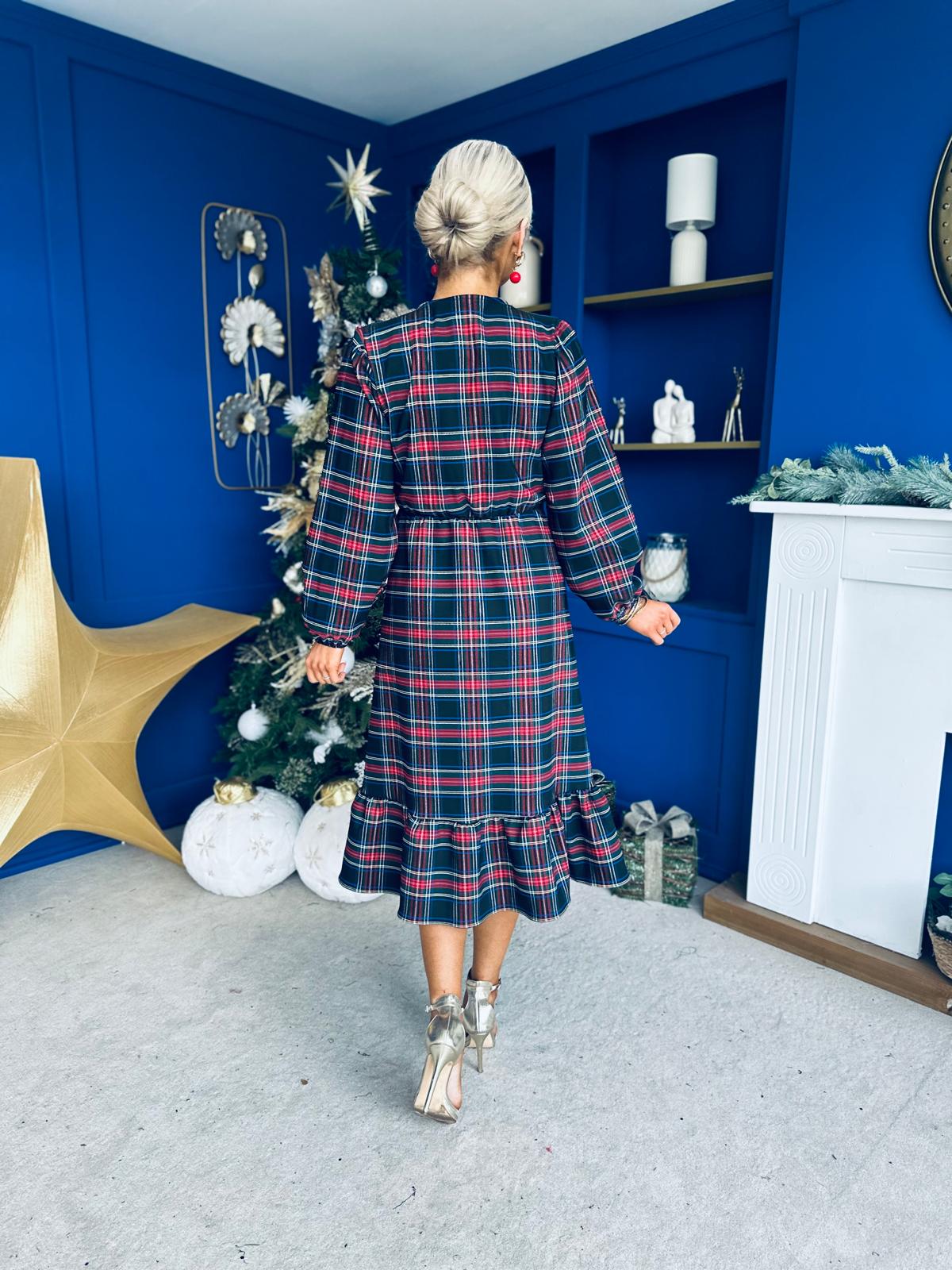 Noelle Detailed Tartin Midi Dress Black