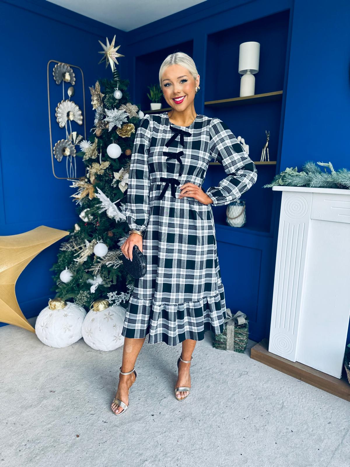 Noelle Detailed Tartin Midi Dress White