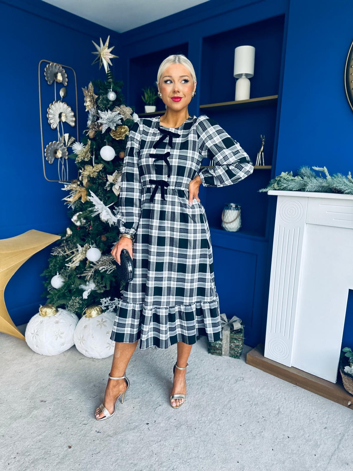 Noelle Detailed Tartin Midi Dress White