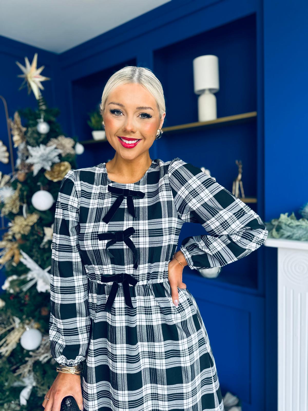 Noelle Detailed Tartin Midi Dress White