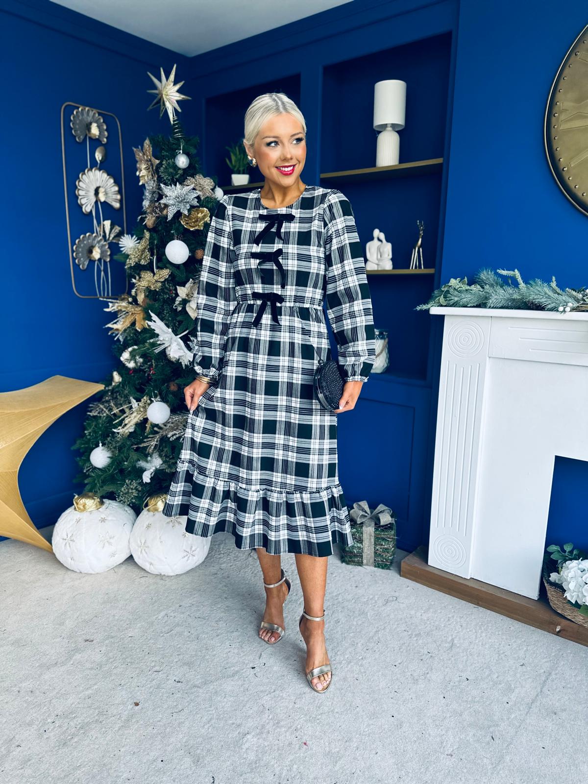 Noelle Detailed Tartin Midi Dress White