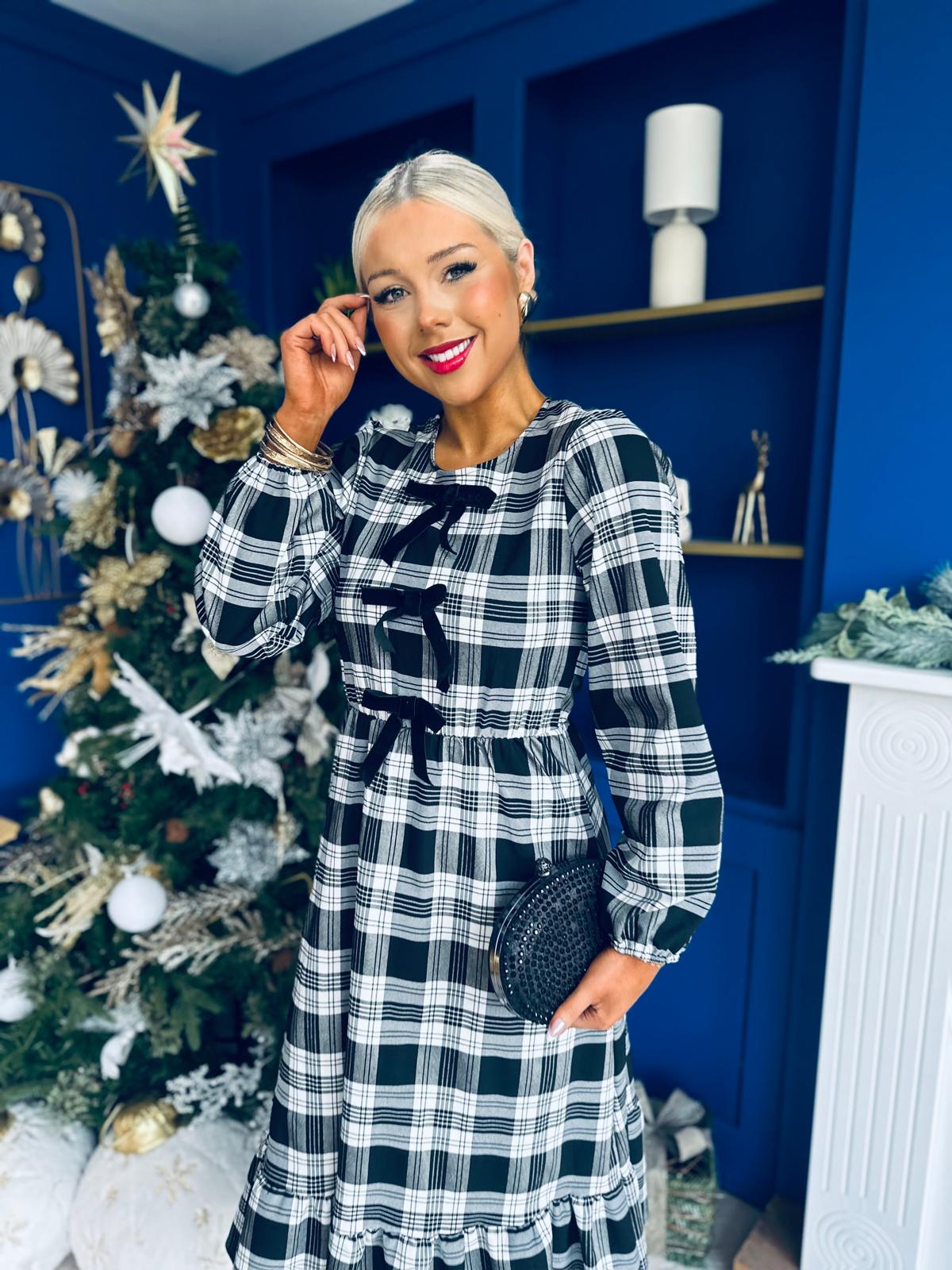 Noelle Detailed Tartin Midi Dress White