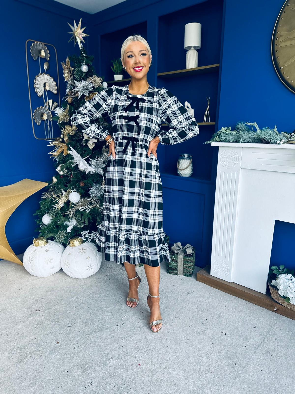 Noelle Detailed Tartin Midi Dress White