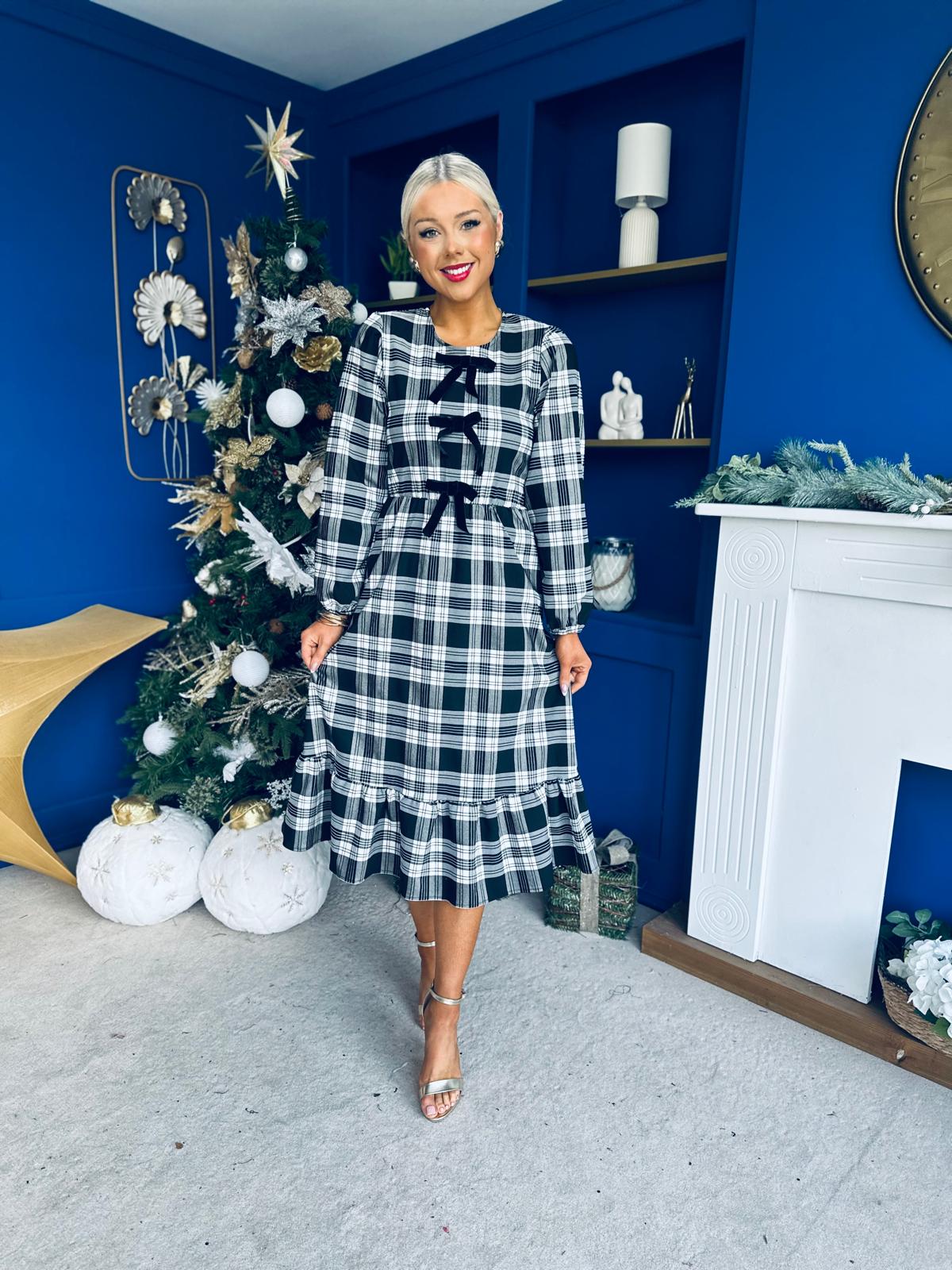 Noelle Detailed Tartin Midi Dress White