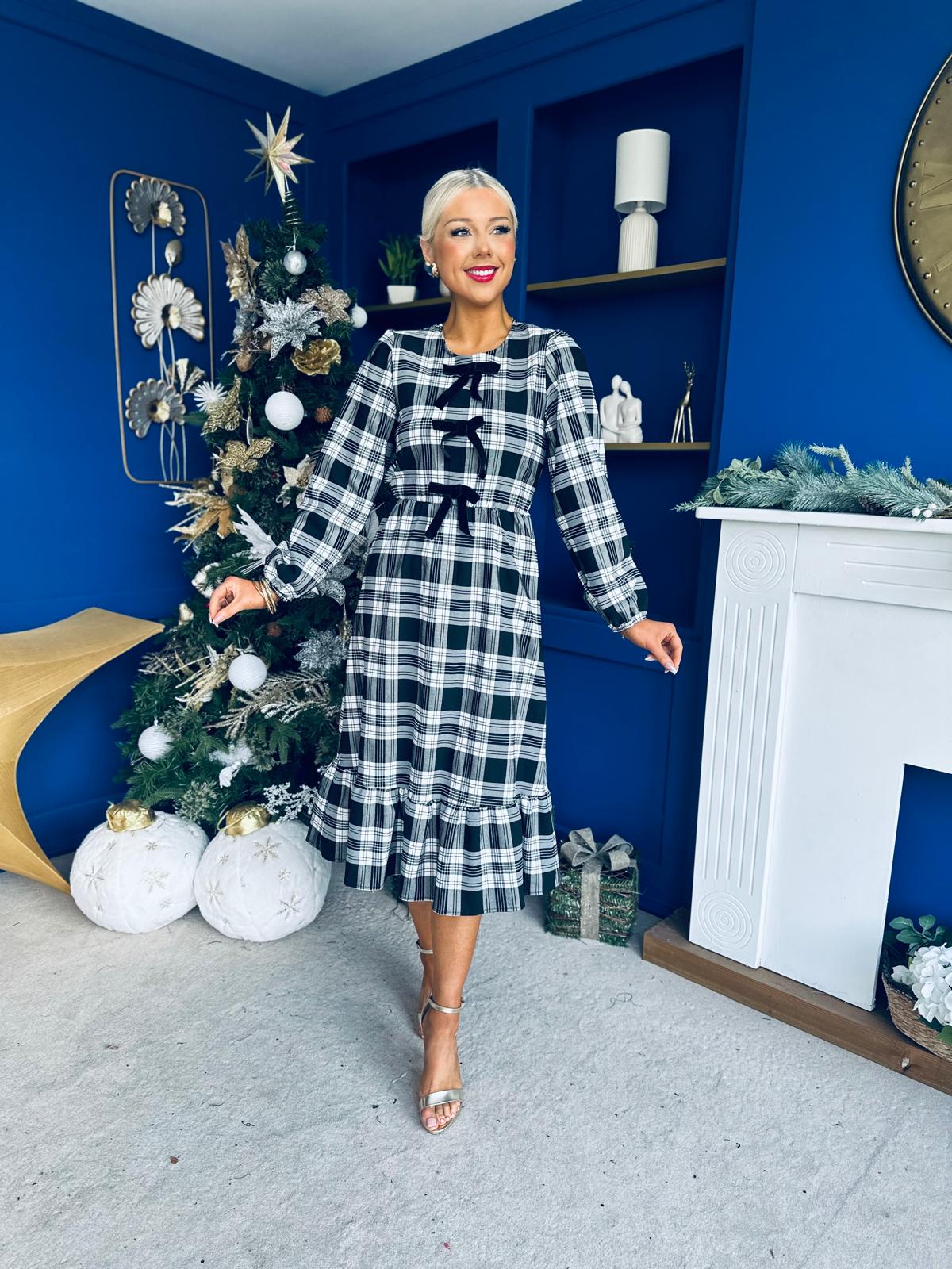 Noelle Detailed Tartin Midi Dress White