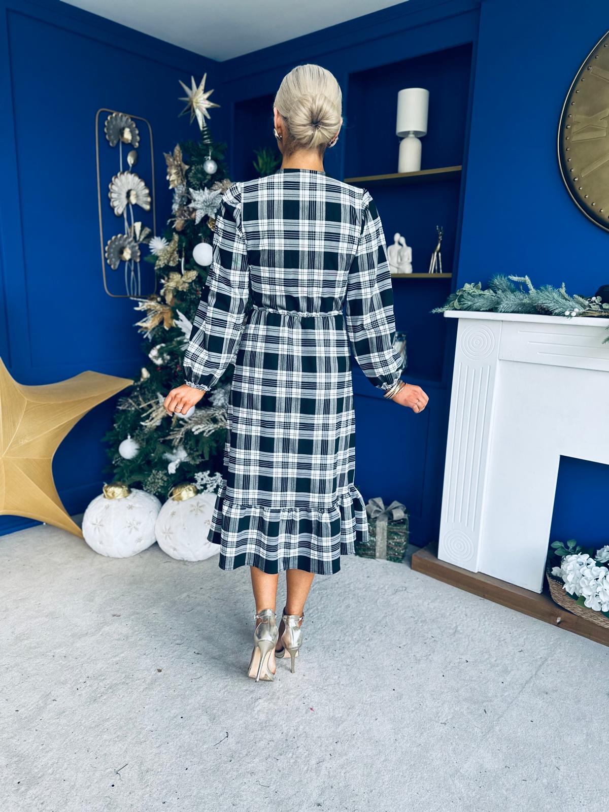 Noelle Detailed Tartin Midi Dress White