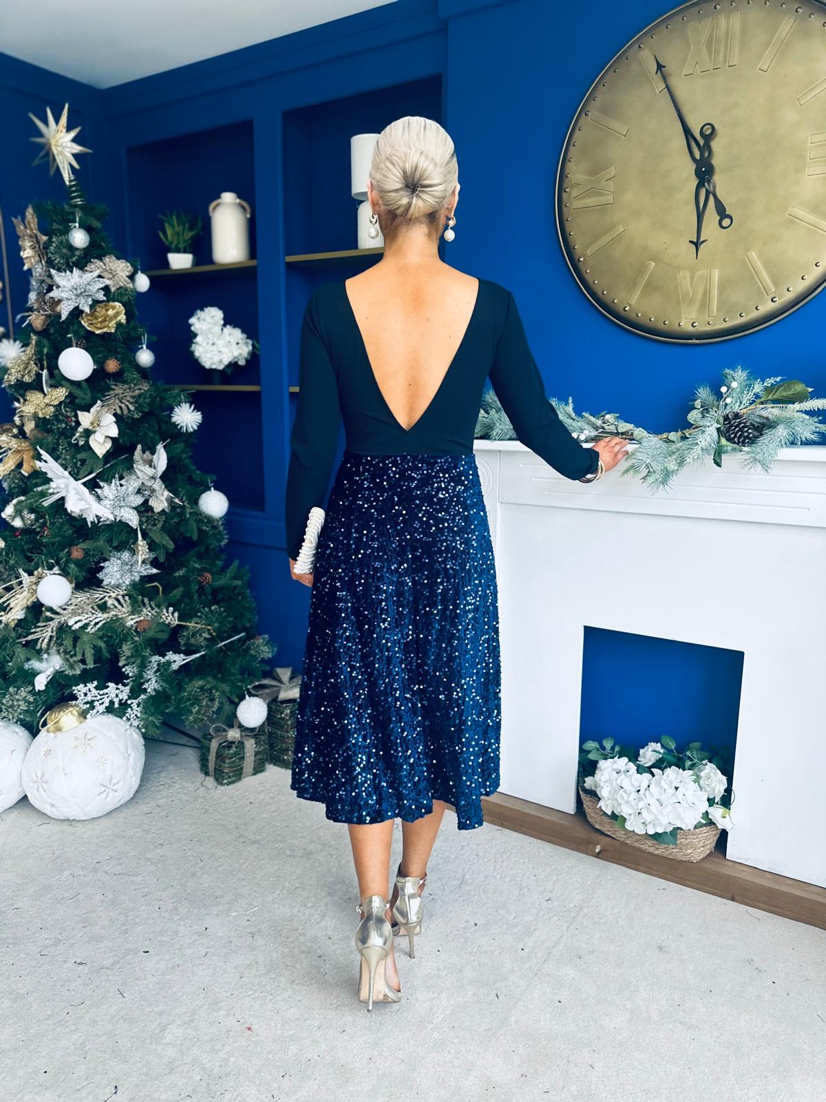 Estelle Sequin Skirt Occasion Dress Navy