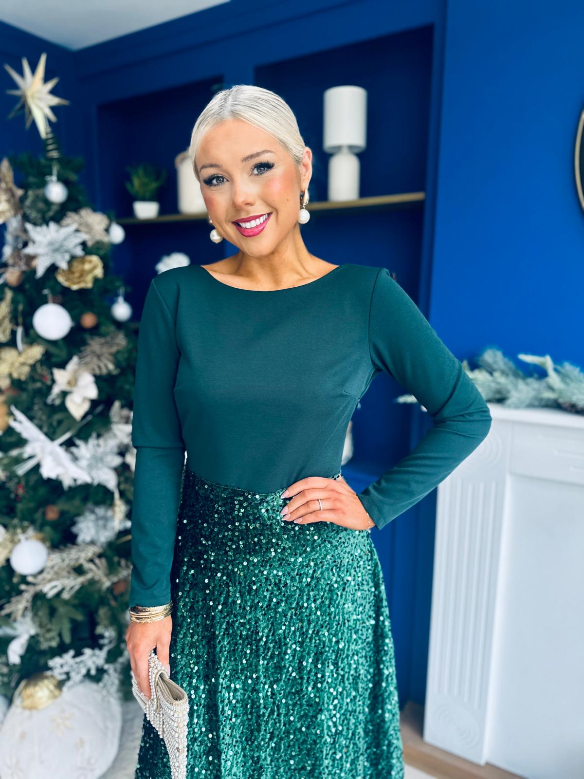 Estelle Sequin Skirt Occasion Dress Forest