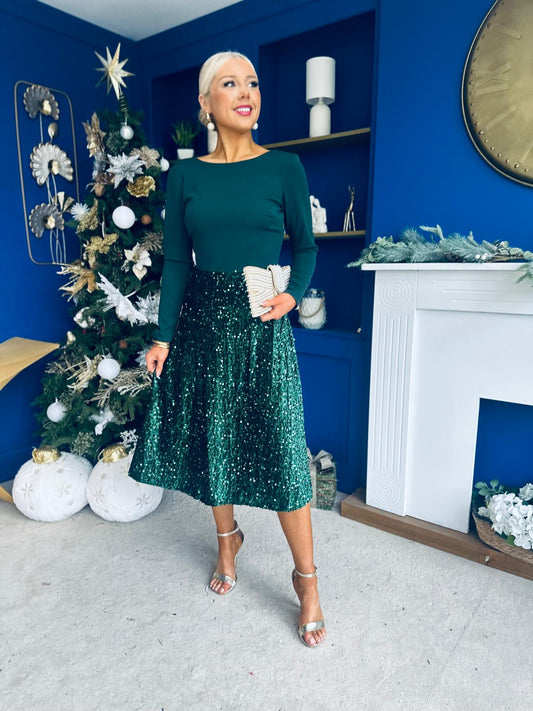 Estelle Sequin Skirt Occasion Dress Forest