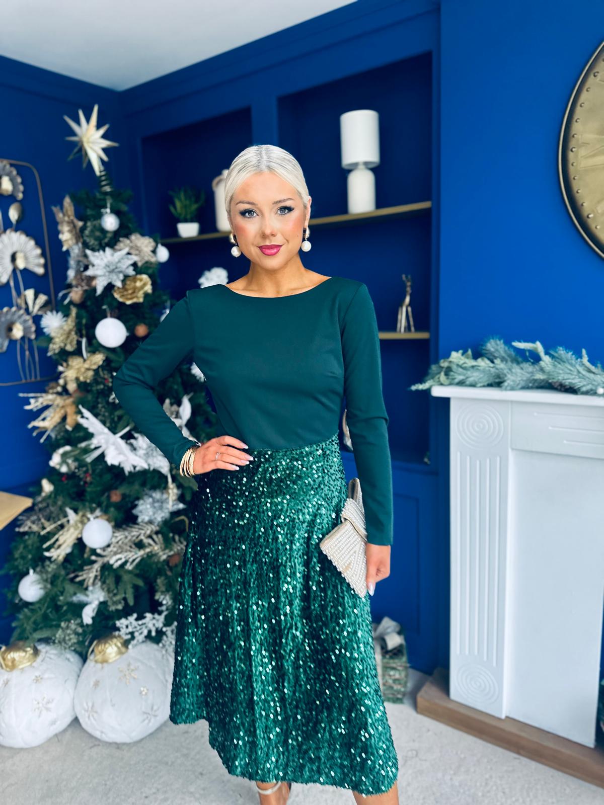 Estelle Sequin Skirt Occasion Dress Forest