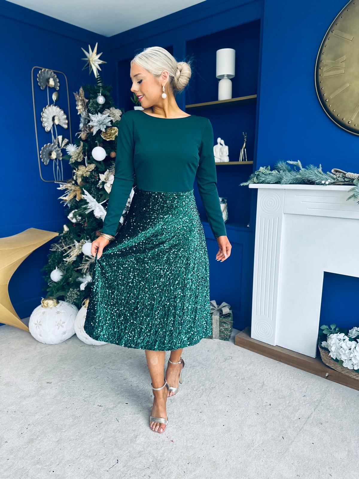 Estelle Sequin Skirt Occasion Dress Forest