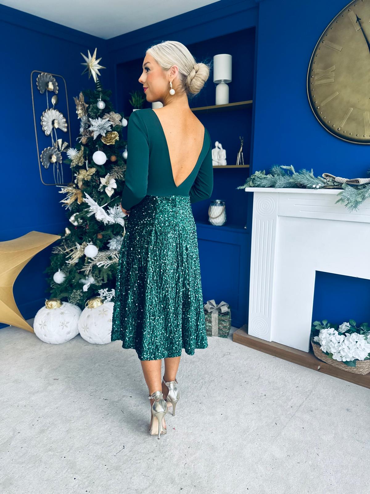 Estelle Sequin Skirt Occasion Dress Forest