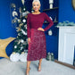 Estelle Sequin Skirt Occasion Dress Wine