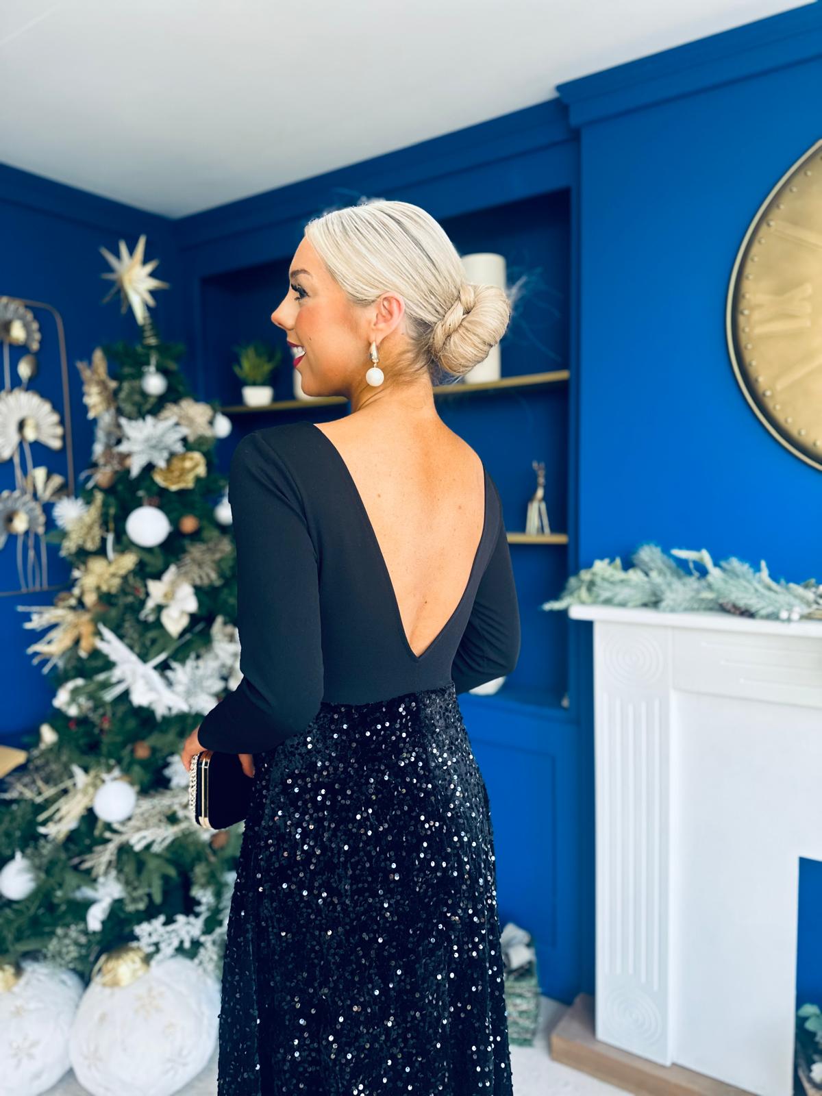 Estelle Sequin Skirt Occasion Dress Black