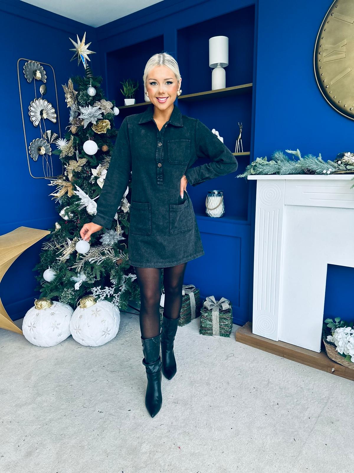 Ryan Cord Mini Shift Dress Black