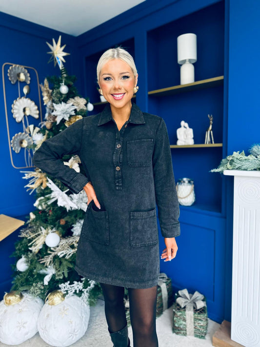 Ryan Cord Mini Shift Dress Black