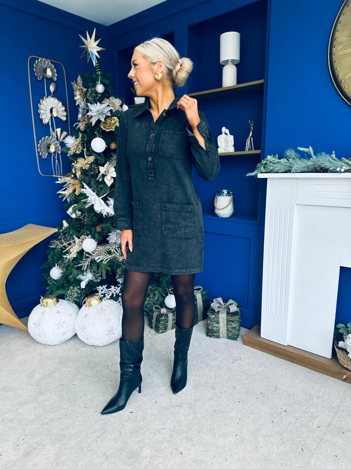 Ryan Cord Mini Shift Dress Black