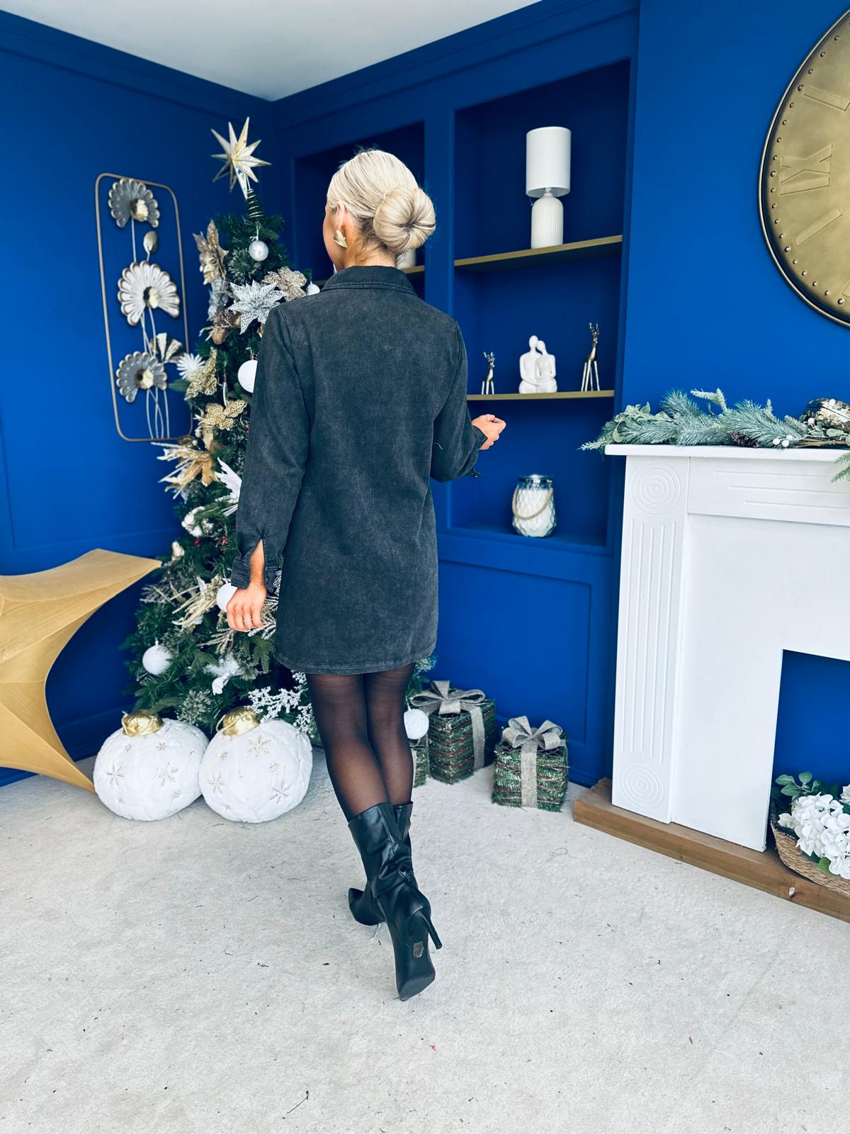 Ryan Cord Mini Shift Dress Black