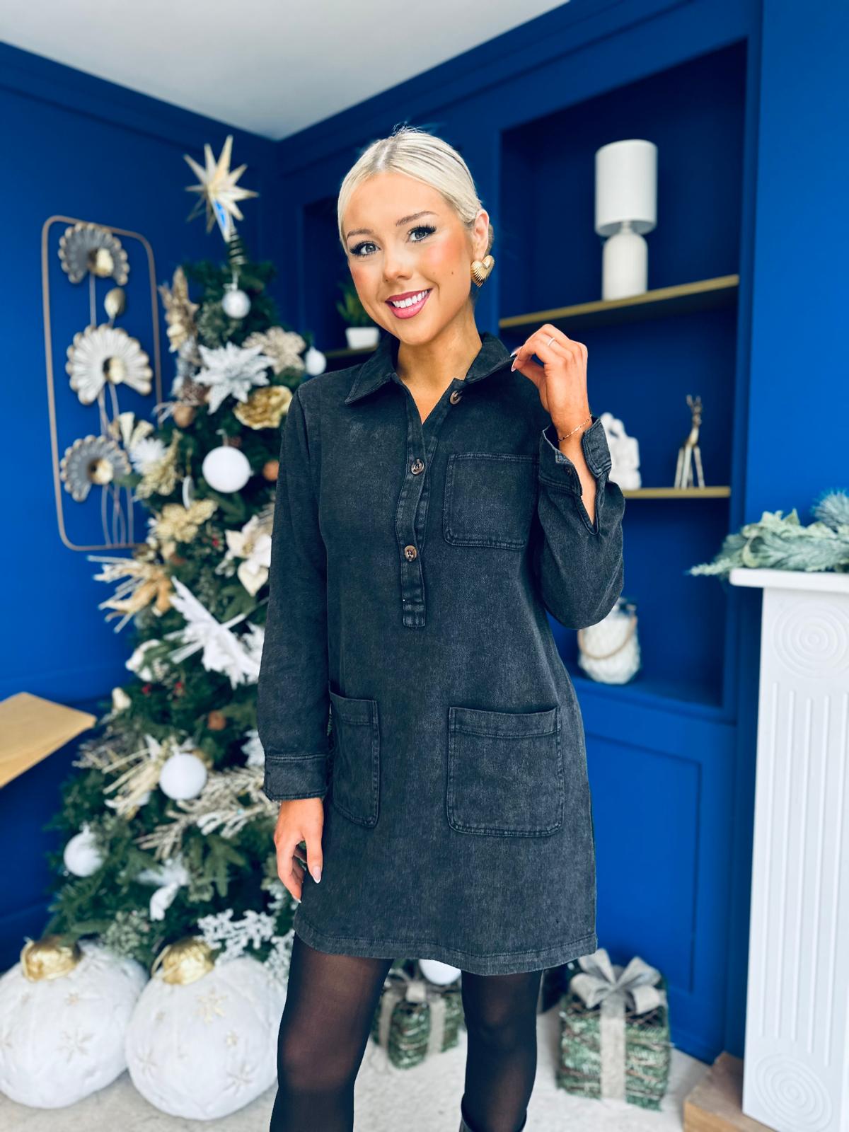 Ryan Cord Mini Shift Dress Black