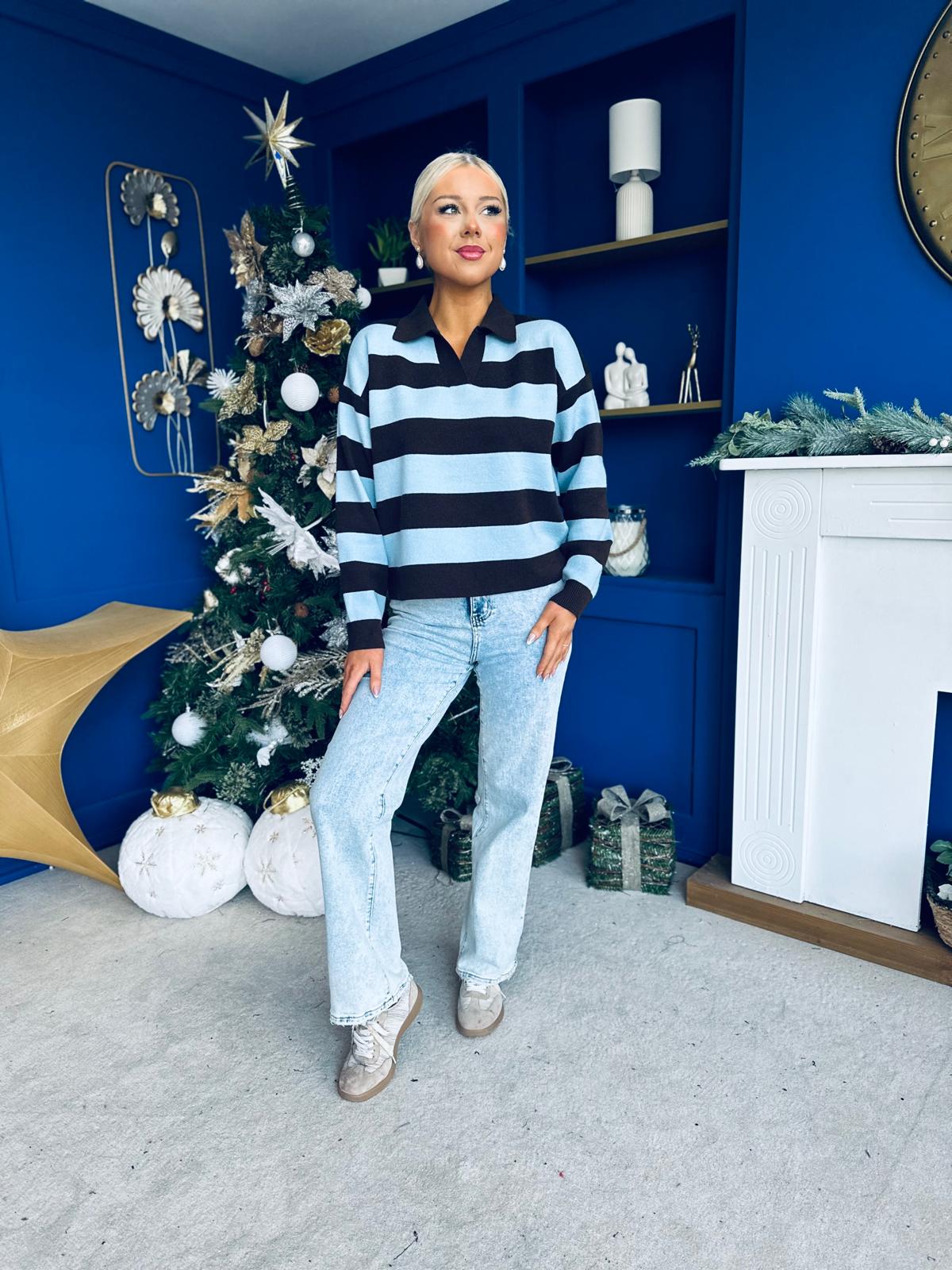 Rachelle Stripe Detail Jumper Blue