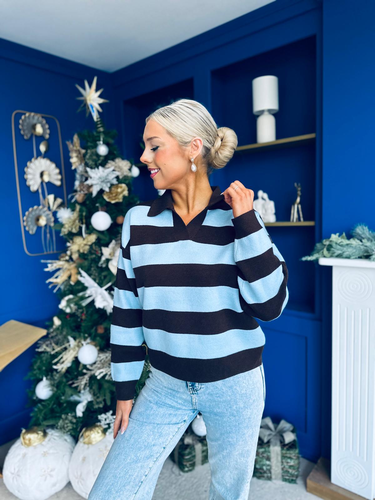 Rachelle Stripe Detail Jumper Blue