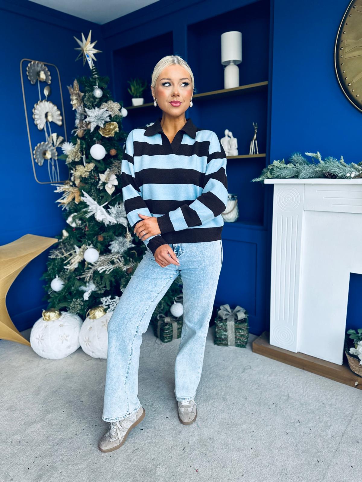 Rachelle Stripe Detail Jumper Blue