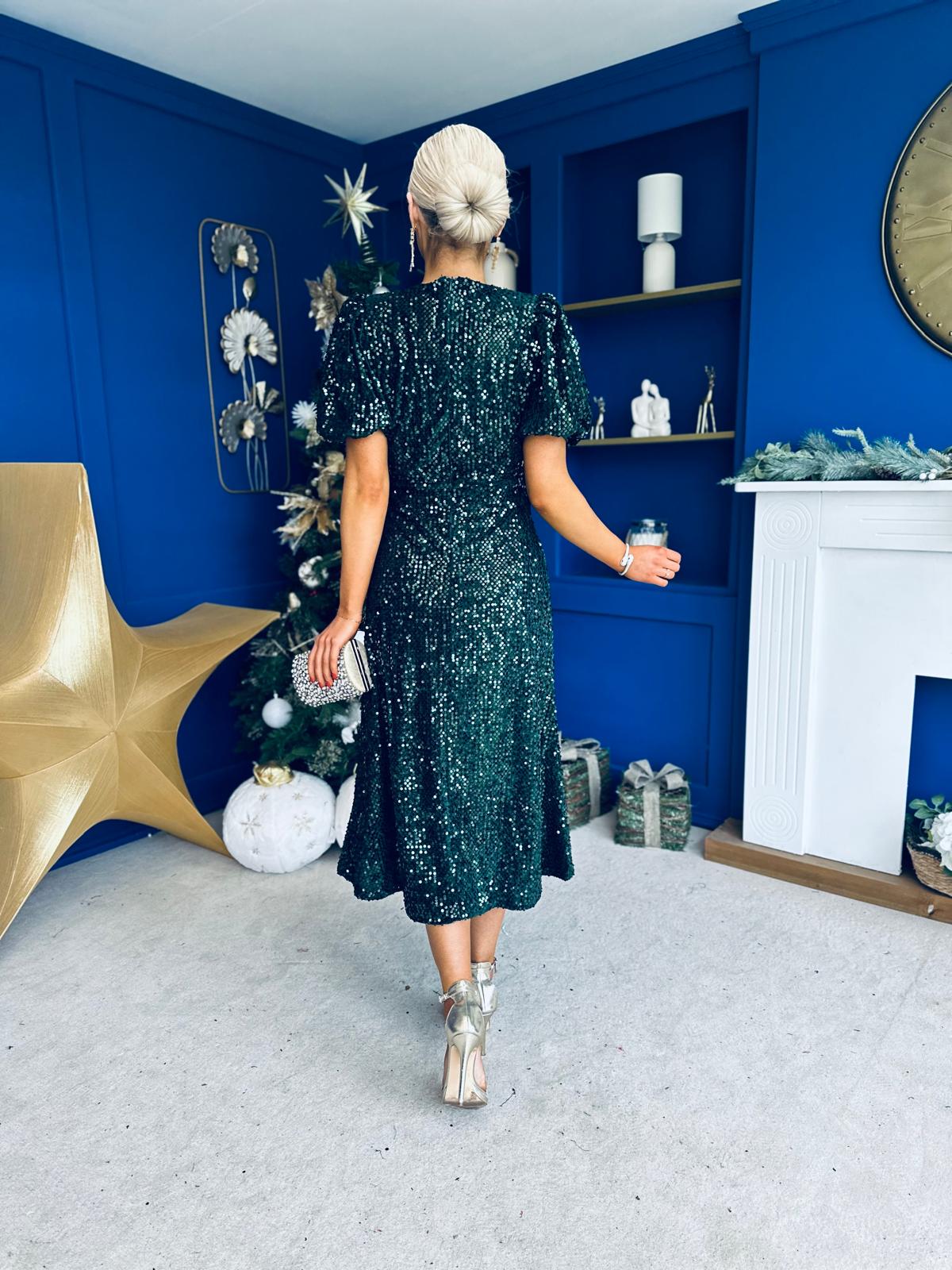 Berkley Sequin Occasion Dress Forest Pre Order 11 Dec