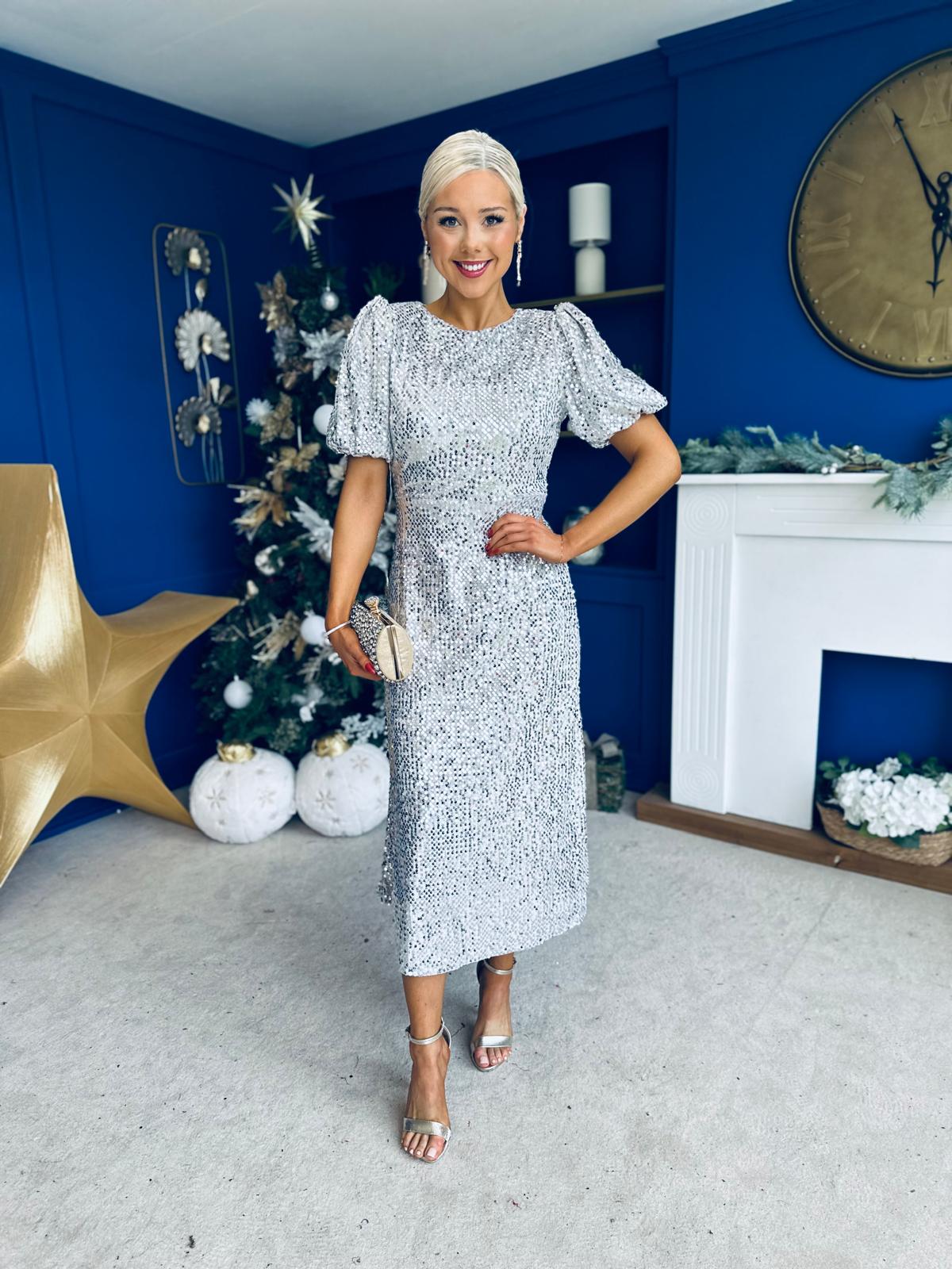 Berkley Sequin Occasion Dress Silver