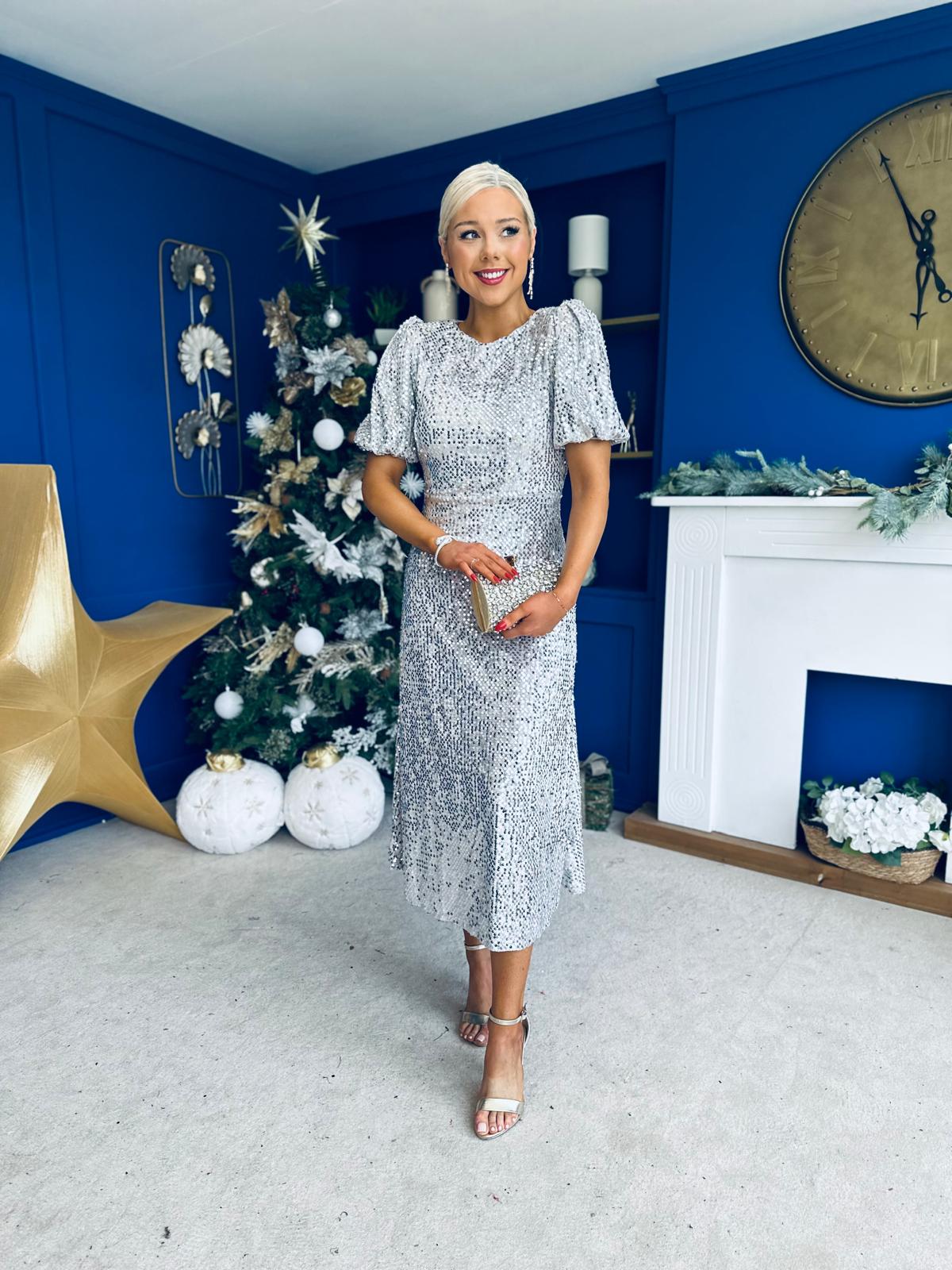 Berkley Sequin Occasion Dress Silver