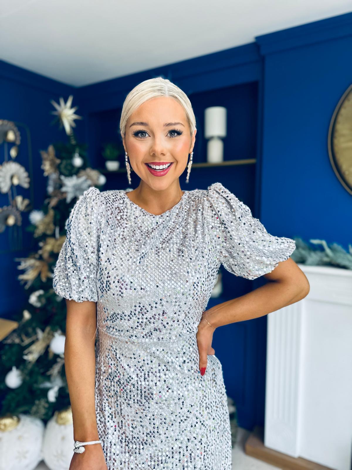 Berkley Sequin Occasion Dress Silver