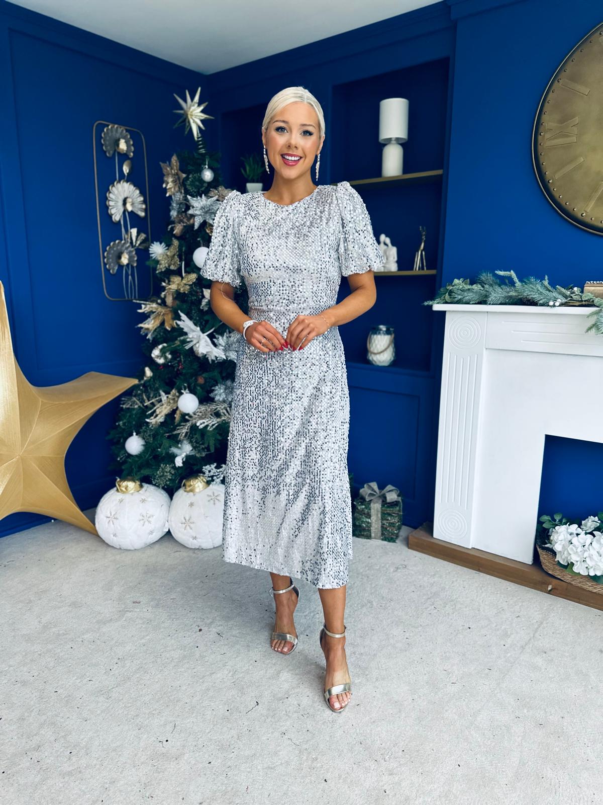 Berkley Sequin Occasion Dress Silver