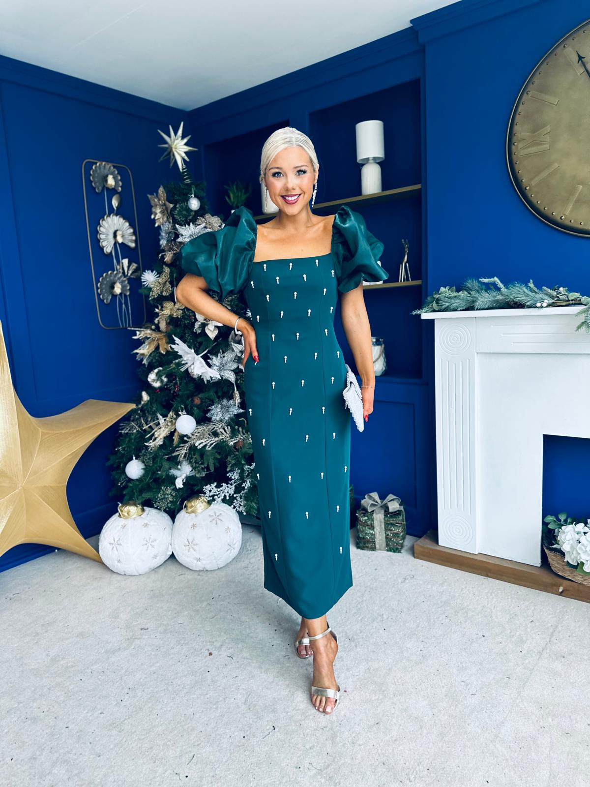 Ivy Embellished Occasion Dress Forest