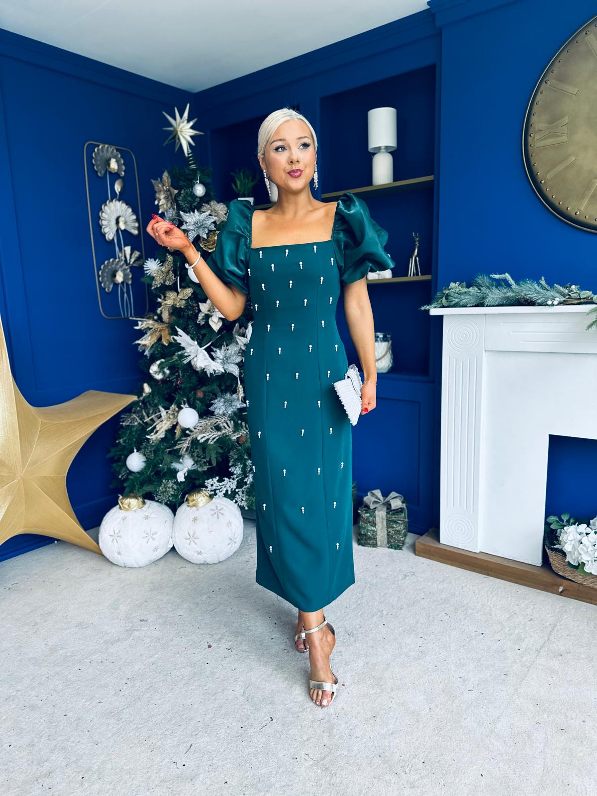 Ivy Embellished Occasion Dress Forest