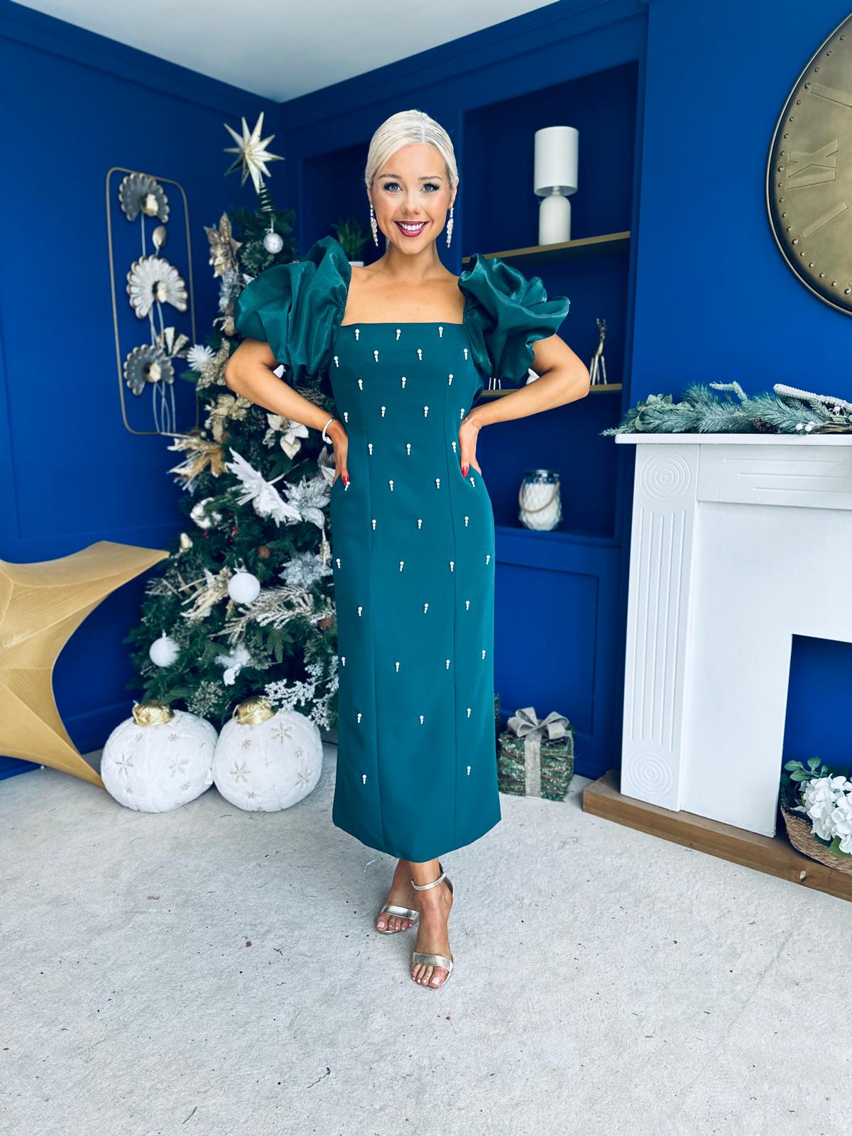 Ivy Embellished Occasion Dress Forest