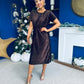 Janette Angel Sleeve Sequin Occasion Dress Coffee
