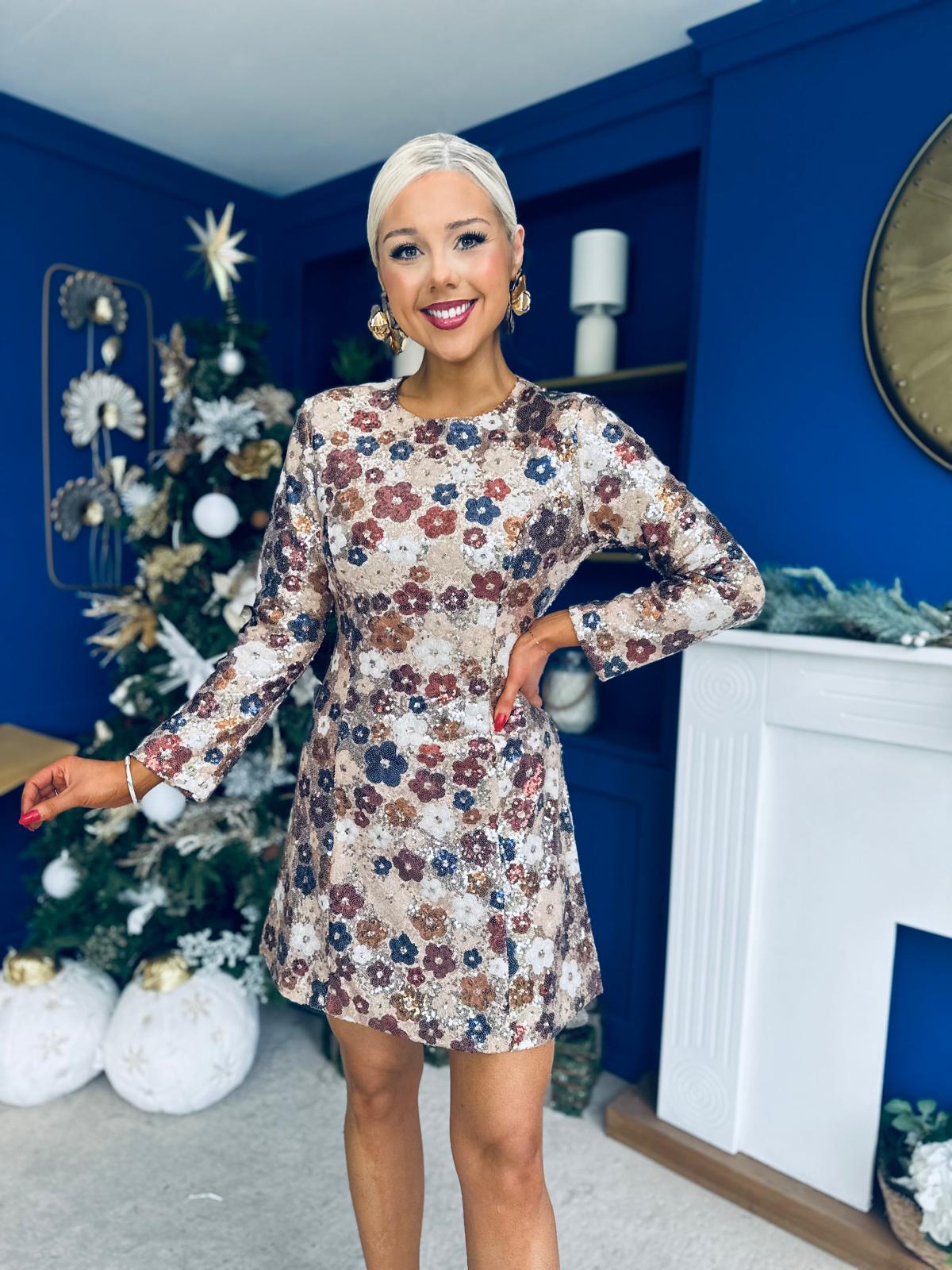 Ciara Floral Sequin Occasion Mini Dress