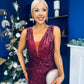 Kim Ombre Sequin Occasion Dress Burgundy