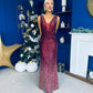 Kim Ombre Sequin Occasion Dress Burgundy