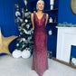 Kim Ombre Sequin Occasion Dress Burgundy